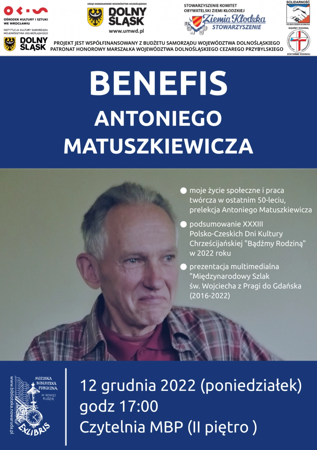 Plakat zapraszający na benefis Antoniego Matuszkiewicza - powiększenie
