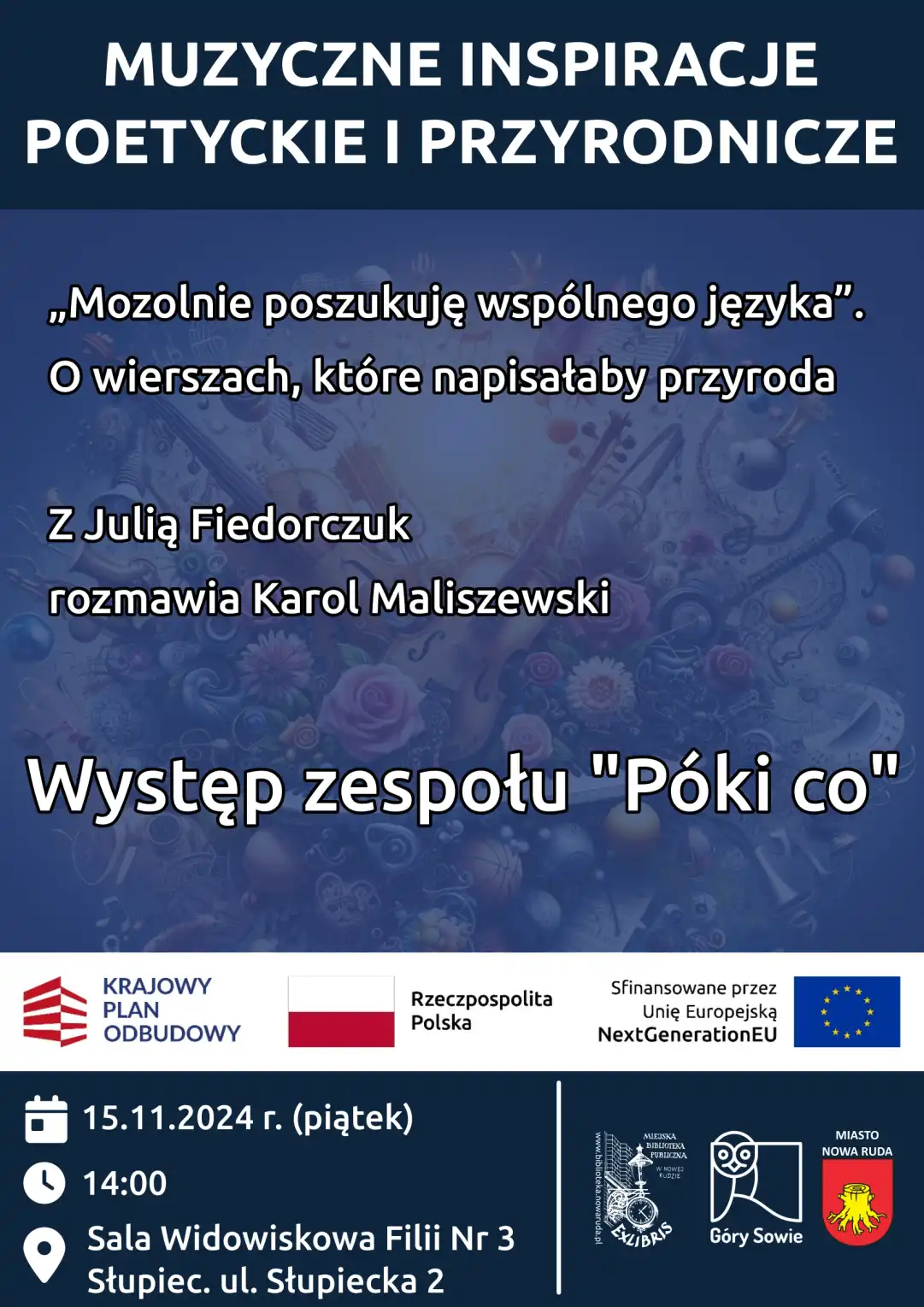 Plakat promujący Muzyczne Inspiracje Poetyckie i Przyrodnicze - powiększenie