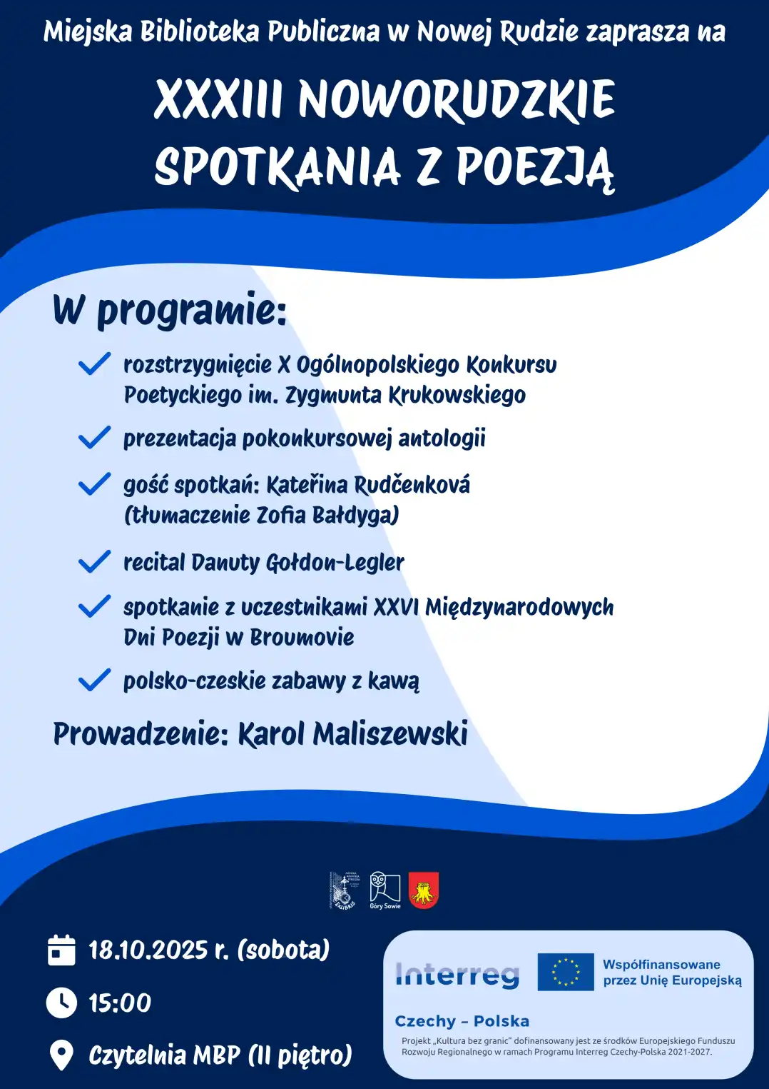 Plakat informaujący o XXXIII Noworudzkich Spotkaniach z Poezją - powiększenie