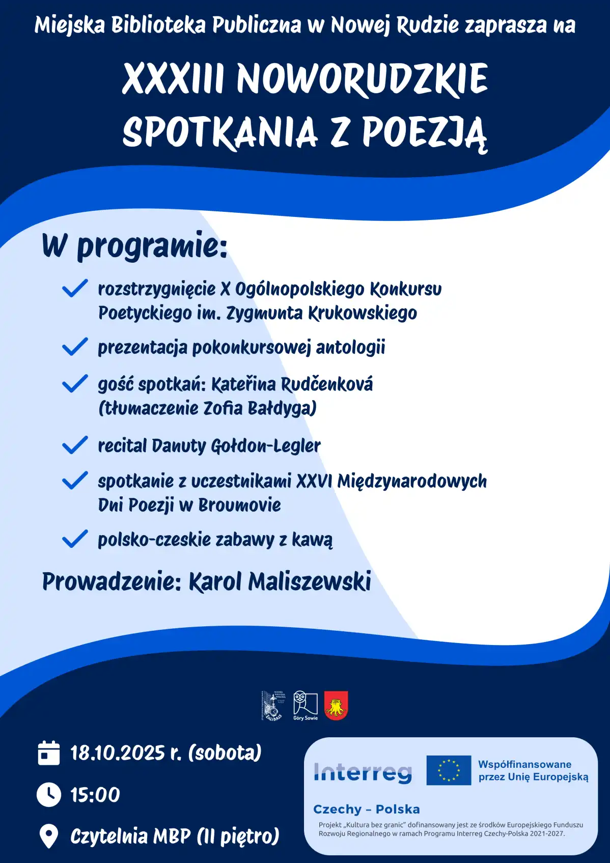 Plakat informaujący o XXXIII Noworudzkich Spotkaniach z Poezją