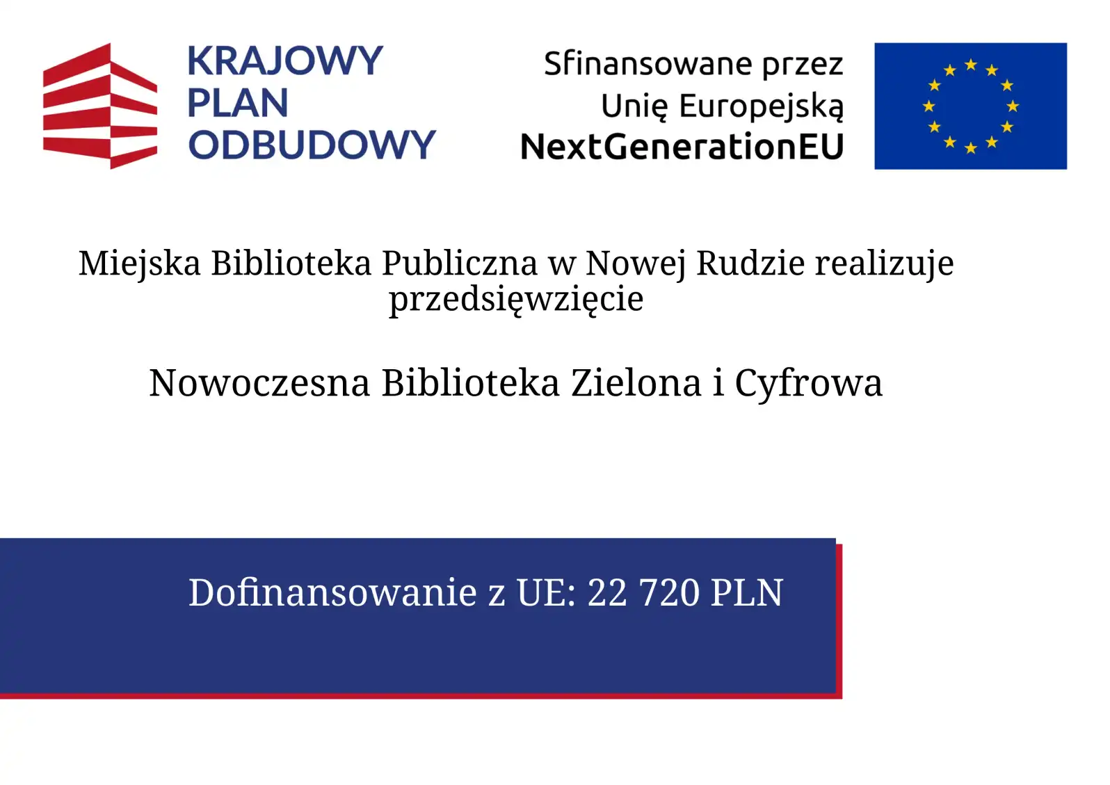 Grafika informująca o realizowanym przedsięwzięciu oraz kwocie dofinansowania.