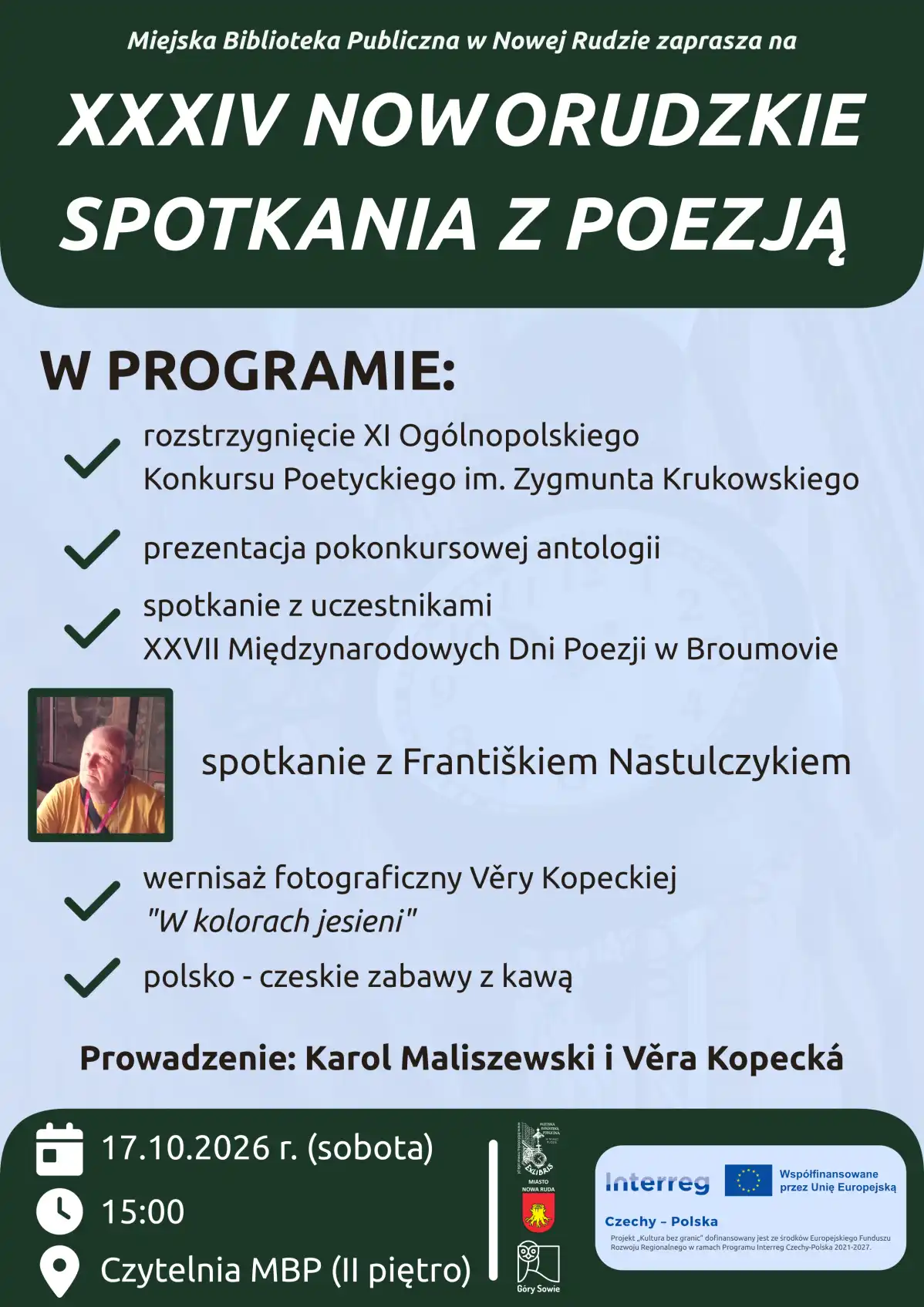 Plakat zapraszający na XXXIV Noworudzkie Spotkania z Poezją